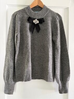 CeCe Gray Bow-Embellished Sweater